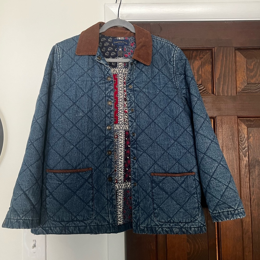 Charter Club Blue and Tan Jean Jacket Quilted Design